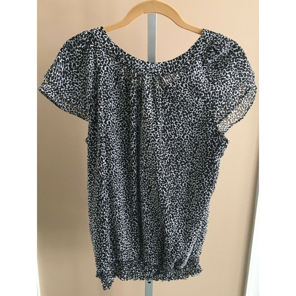 Fred David Womens Blouse Shirt Medium Black White Animal Print Casual Work Wear - Picture 7 of 7